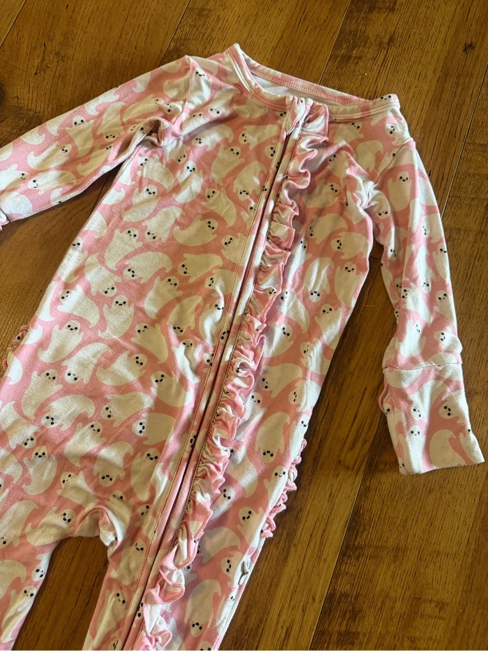 Gigi & Max Pink Ghost Ruffle-Trim One-Piece Footie Sleeper
